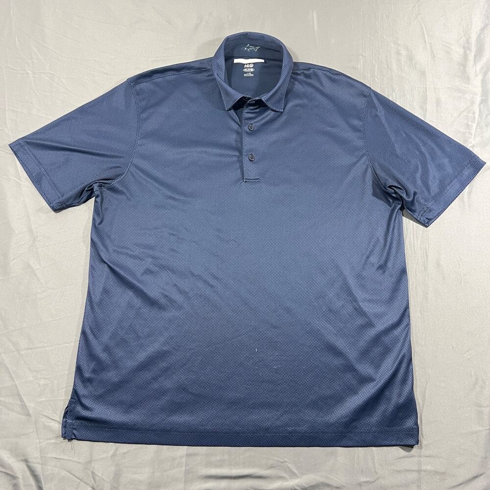 Greg Norman ML75 Play Dry Polo Shirt Mens Large Blue Shark Logo Golf